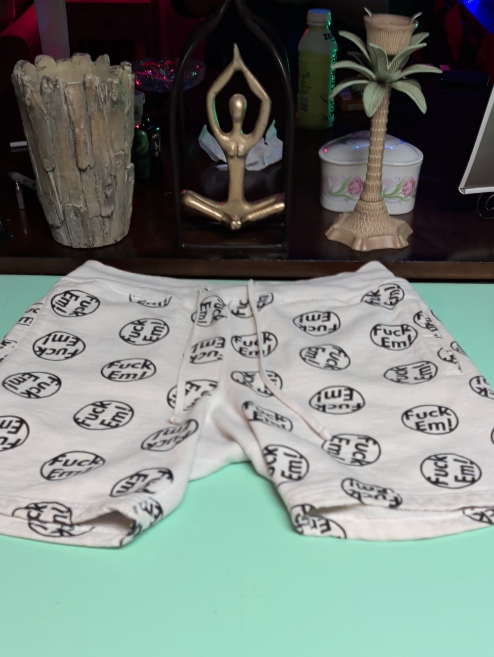 Supreme White Shorts with Black Logo All-Over Print